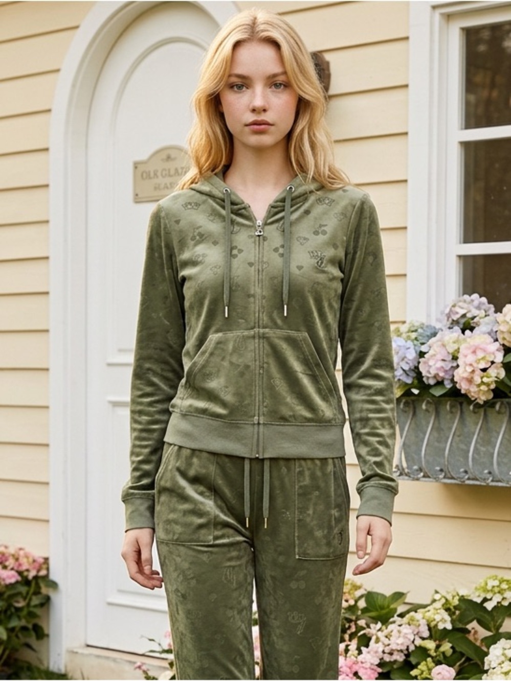 NWT Juicy Couture Green Mono Madison Full Zip Hoodie Vegas Monogram - Size XXS